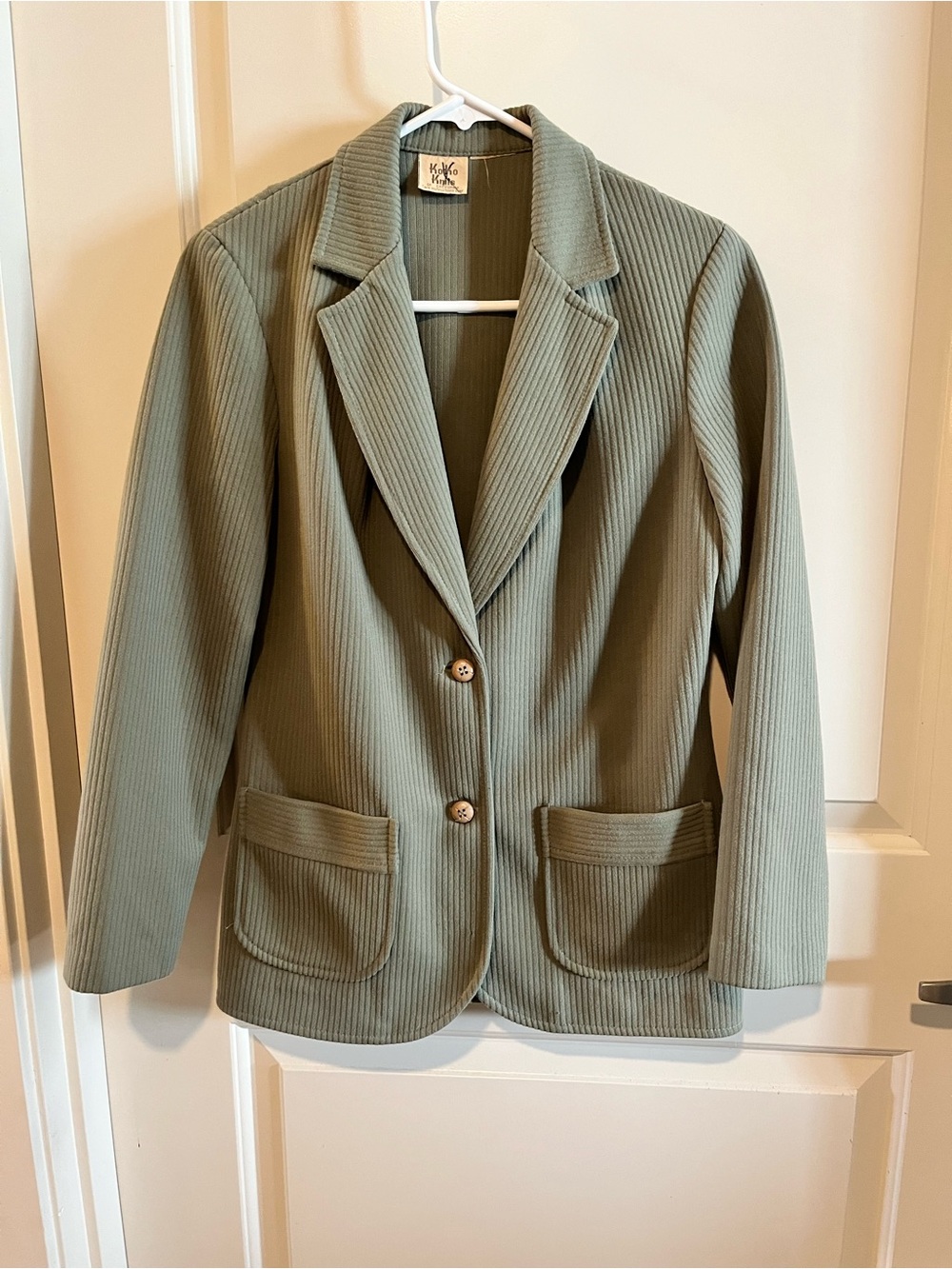 Vintage Olive Ribbed Knit Pantsuit Skirt and Blazer Jacket 3 pc Set